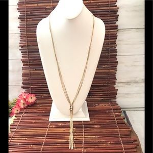 White House Black Market Multi Strand Tassel Gold Tone Long Necklace